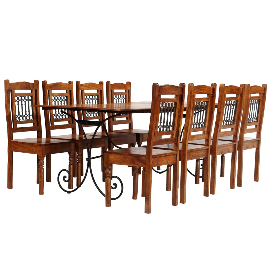 Set de mobilier de bucatarie, masa cu scaune, 9 piese, vidaXL, Maro, 200 x 100 x 76 cm