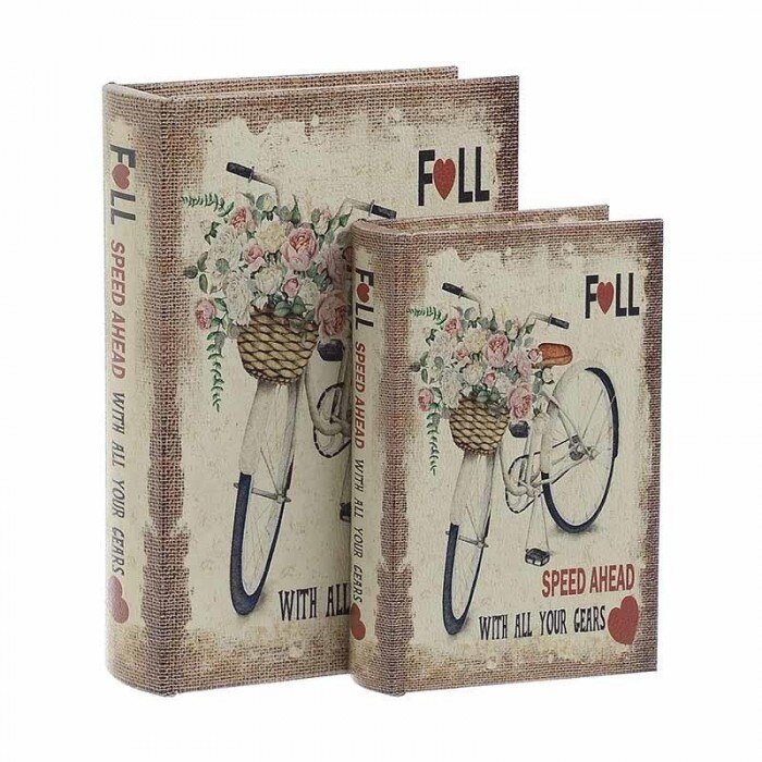 Set 2 cutii decorative tip carte Bicycle, piele ecologica si lemn, multicolor