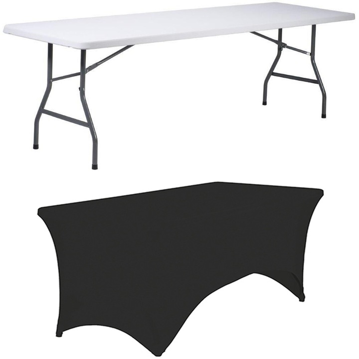 Правоъгълен комплект сгъваема маса за кетъринг събития с черно покритие 180x76xh73.5cm с цял плот