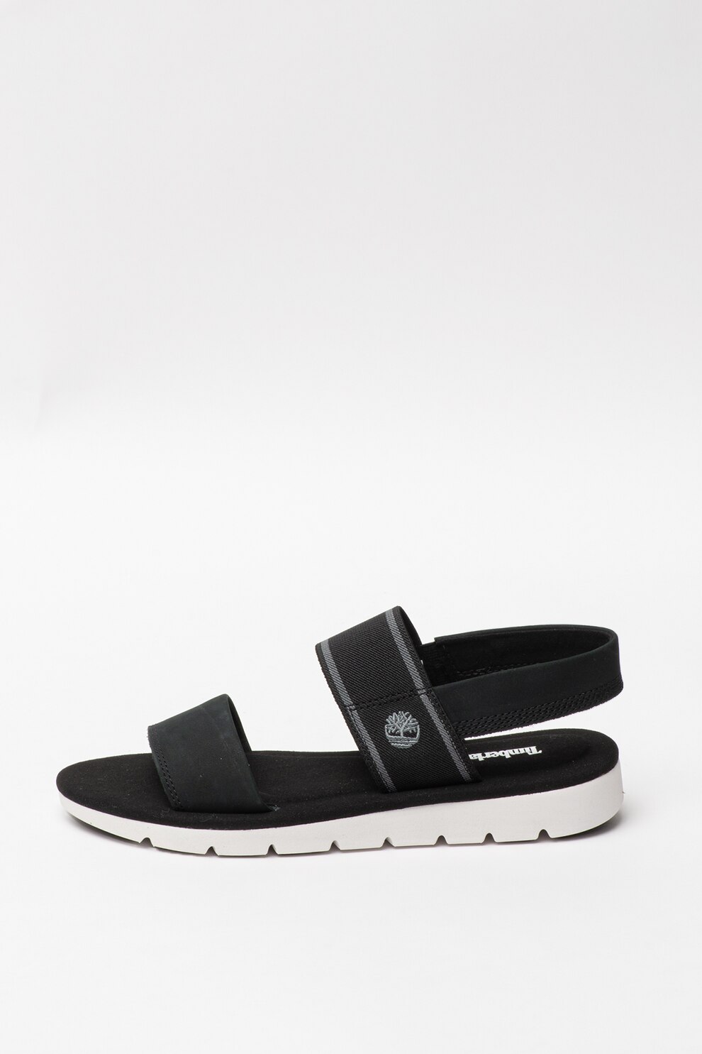 Timberland, Sandale din piele nabuc cu insertii din material textil Lottie Lou, Negru, 5.5