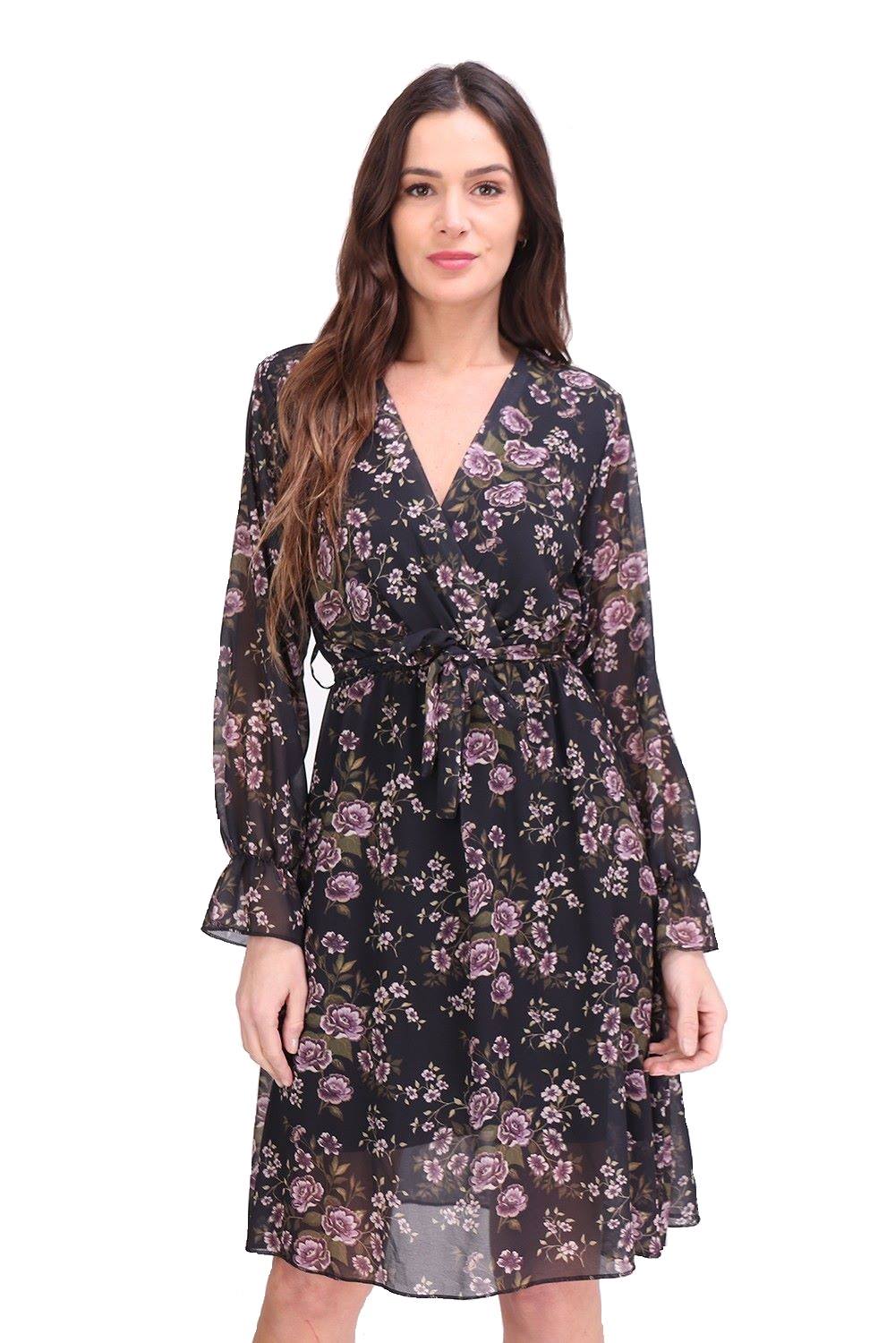 Rochie neagra cu imprimeu floral, marime One Size INTL