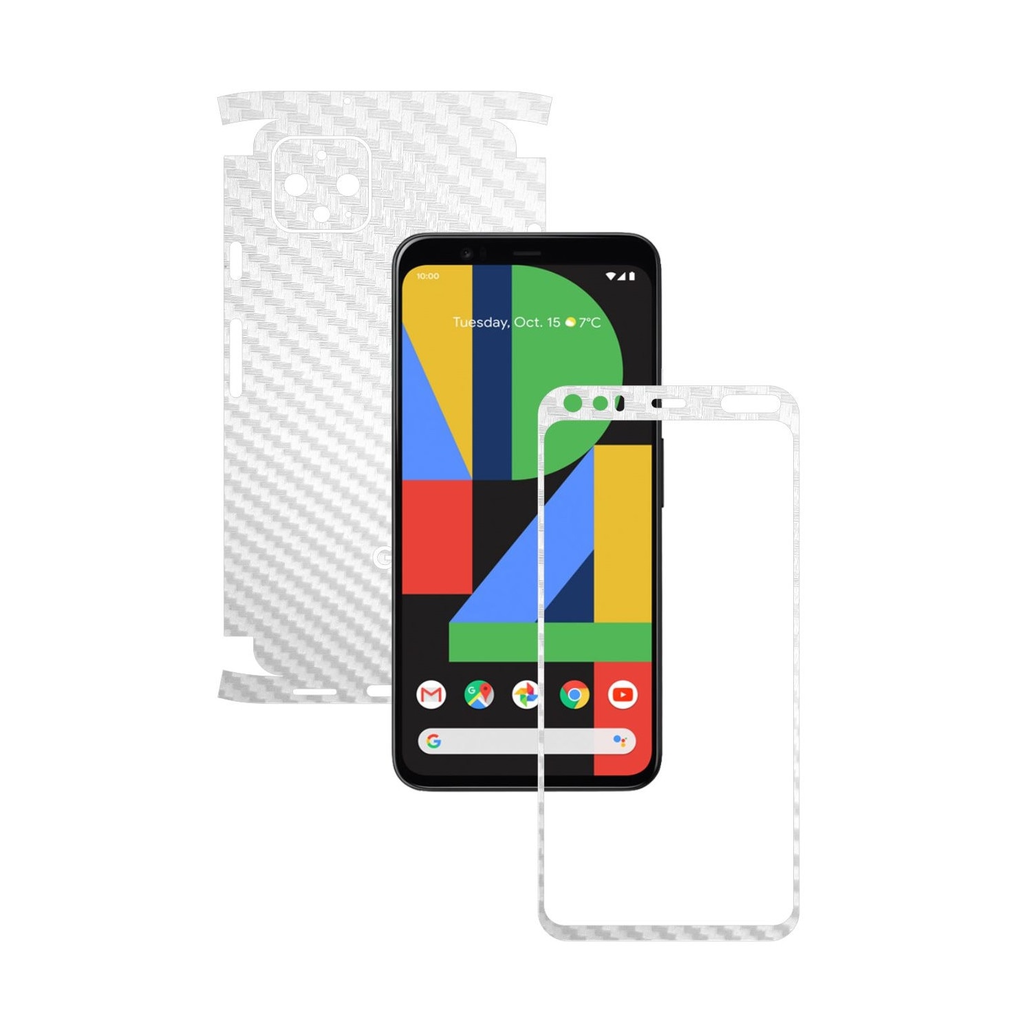 Folie Protectie Carbon Skinz pentru Google Pixel 4 - Carbon Alb 360 Cut, Skin Adeziv Full Body Cover pentru Rama Ecran, Carcasa Spate si Laterale