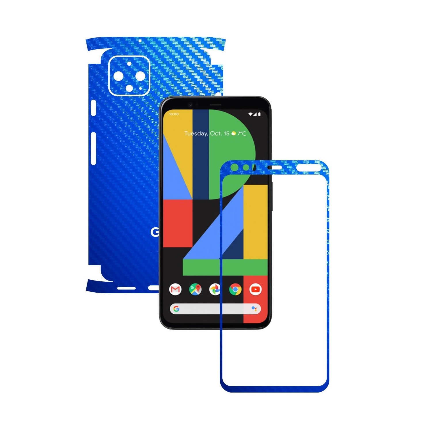 Folie Protectie Carbon Skinz pentru Google Pixel 4 - Carbon Albastru 360 Cut, Skin Adeziv Full Body Cover pentru Rama Ecran, Carcasa Spate si Laterale