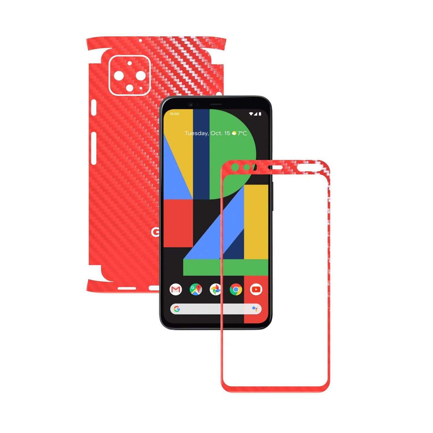 Folie Protectie Carbon Skinz pentru Google Pixel 4 - Carbon Rosu 360 Cut, Skin Adeziv Full Body Cover pentru Rama Ecran, Carcasa Spate si Laterale