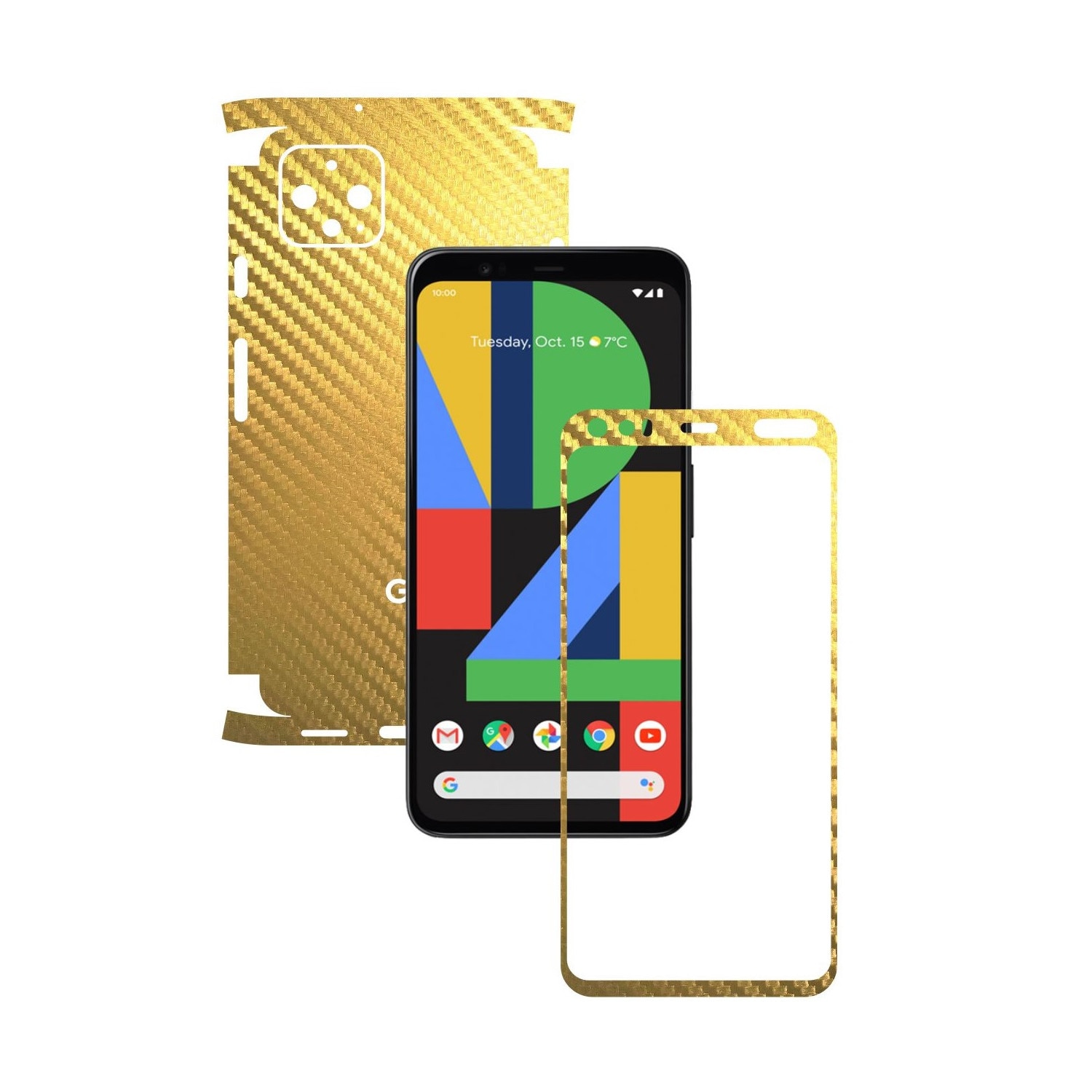 Folie Protectie Carbon Skinz pentru Google Pixel 4 XL - Carbon Auriu 360 Cut, Skin Adeziv Full Body Cover pentru Rama Ecran, Carcasa Spate si Laterale