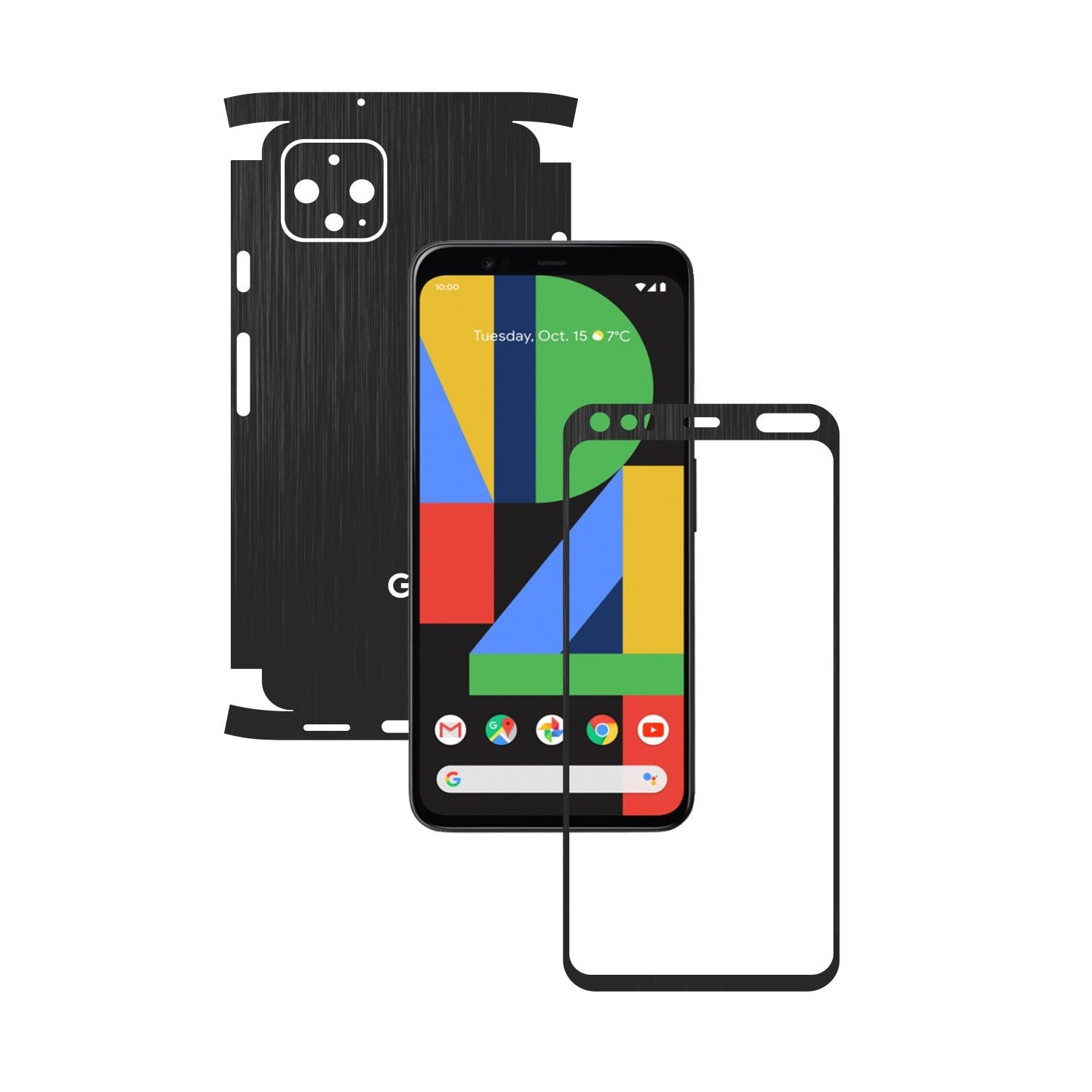 Folie Protectie Carbon Skinz pentru Google Pixel 4 - Brushed Negru 360 Cut, Skin Adeziv Full Body Cover pentru Rama Ecran, Carcasa Spate si Laterale