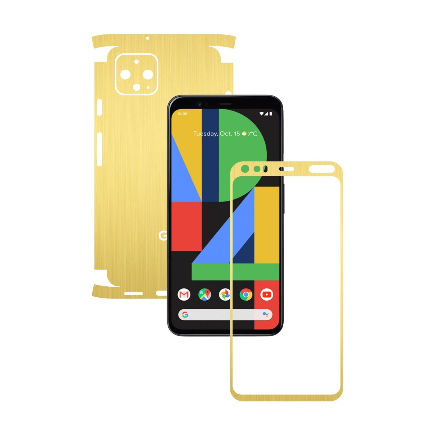 Folie Protectie Carbon Skinz pentru Google Pixel 4 - Brushed Auriu 360 Cut, Skin Adeziv Full Body Cover pentru Rama Ecran, Carcasa Spate si Laterale