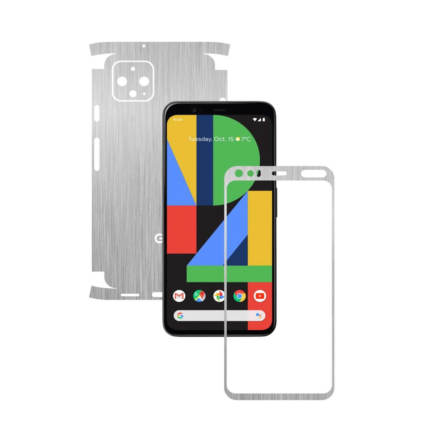 Folie Protectie Carbon Skinz pentru Google Pixel 4 - Brushed Argintiu 360 Cut, Skin Adeziv Full Body Cover pentru Rama Ecran, Carcasa Spate si Laterale