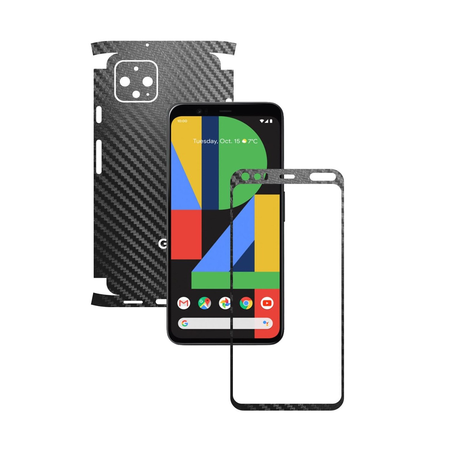 Folie Protectie Carbon Skinz pentru Google Pixel 4 - Carbon Negru 360 Cut, Skin Adeziv Full Body Cover pentru Rama Ecran, Carcasa Spate si Laterale
