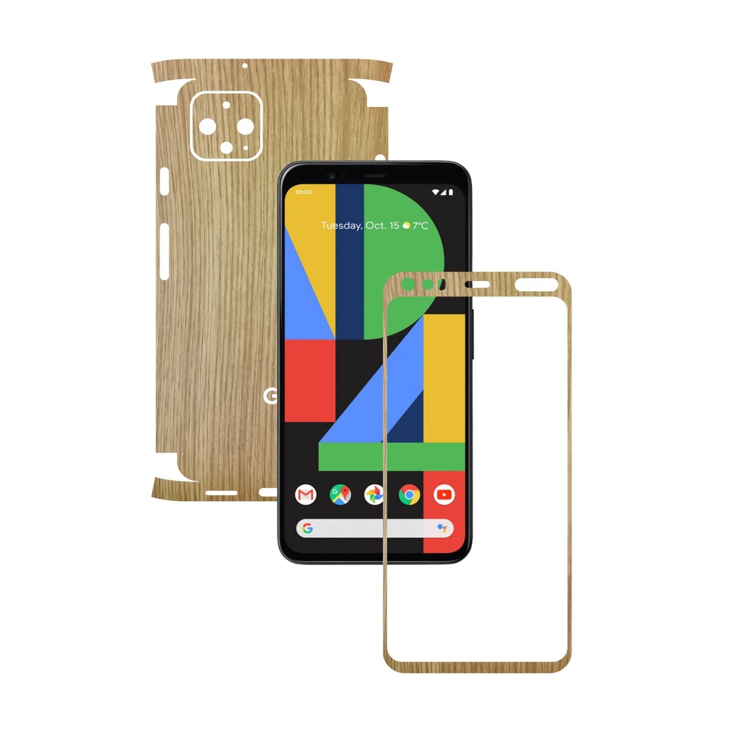 Folie Protectie Carbon Skinz pentru Google Pixel 4 - Lemn Stejar 360 Cut, Skin Adeziv Full Body Cover pentru Rama Ecran, Carcasa Spate si Laterale