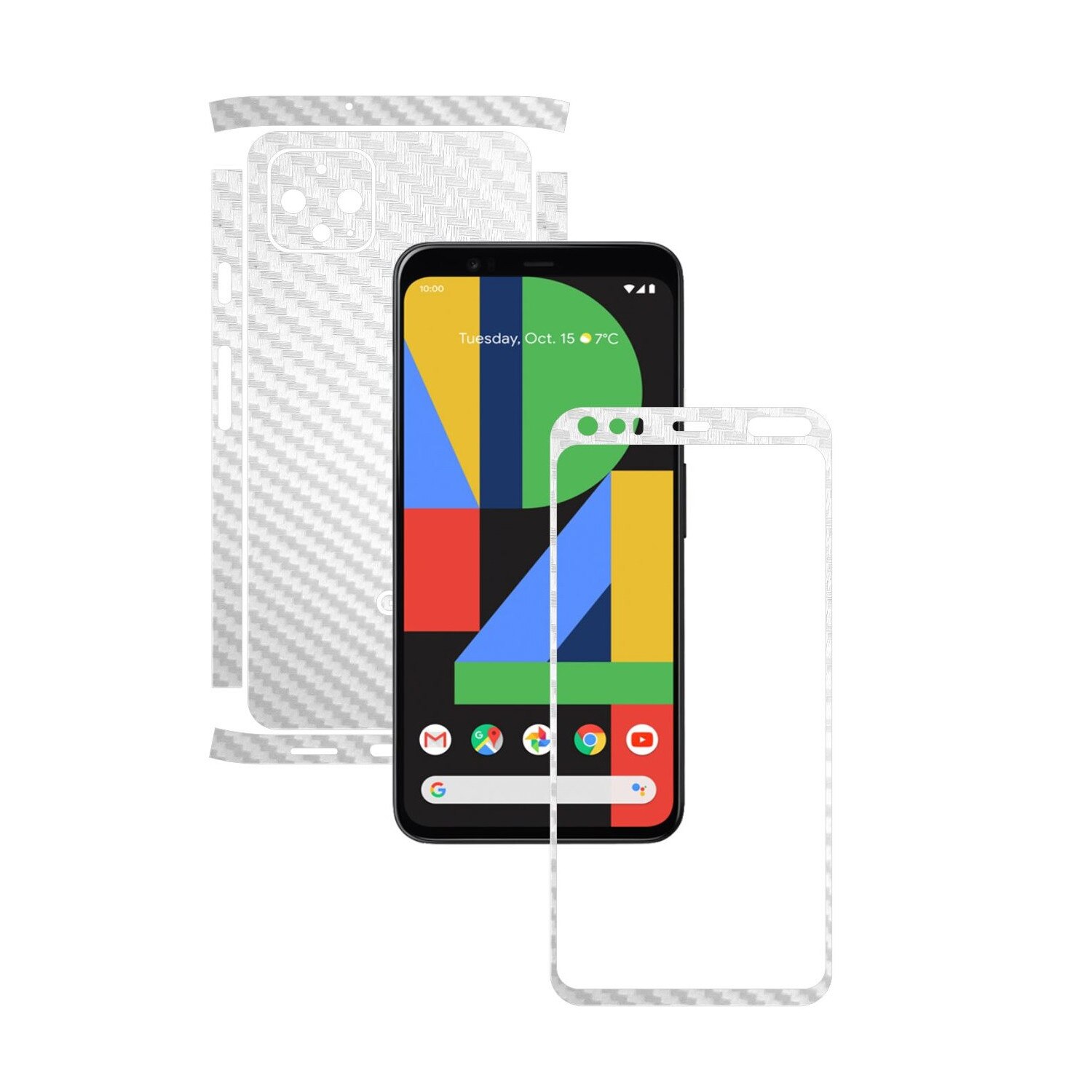 Folie Protectie Carbon Skinz pentru Google Pixel 4 XL - Carbon Alb Split Cut, Skin Adeziv Full Body Cover pentru Rama Ecran, Carcasa Spate si Laterale