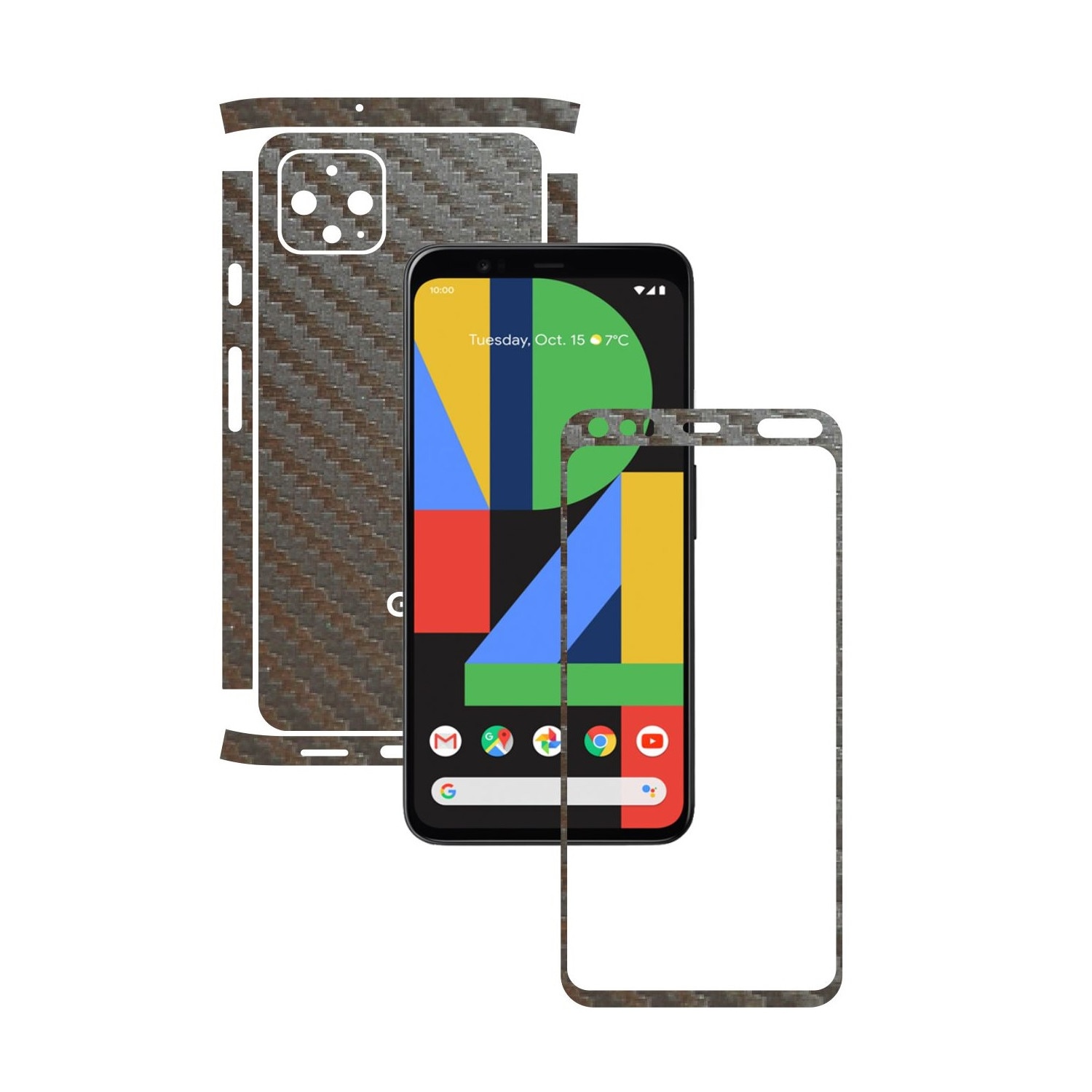 Folie Protectie Carbon Skinz pentru Google Pixel 4 XL - Carbon Gri Argintiu Split Cut, Skin Adeziv Full Body Cover pentru Rama Ecran, Carcasa Spate si Laterale