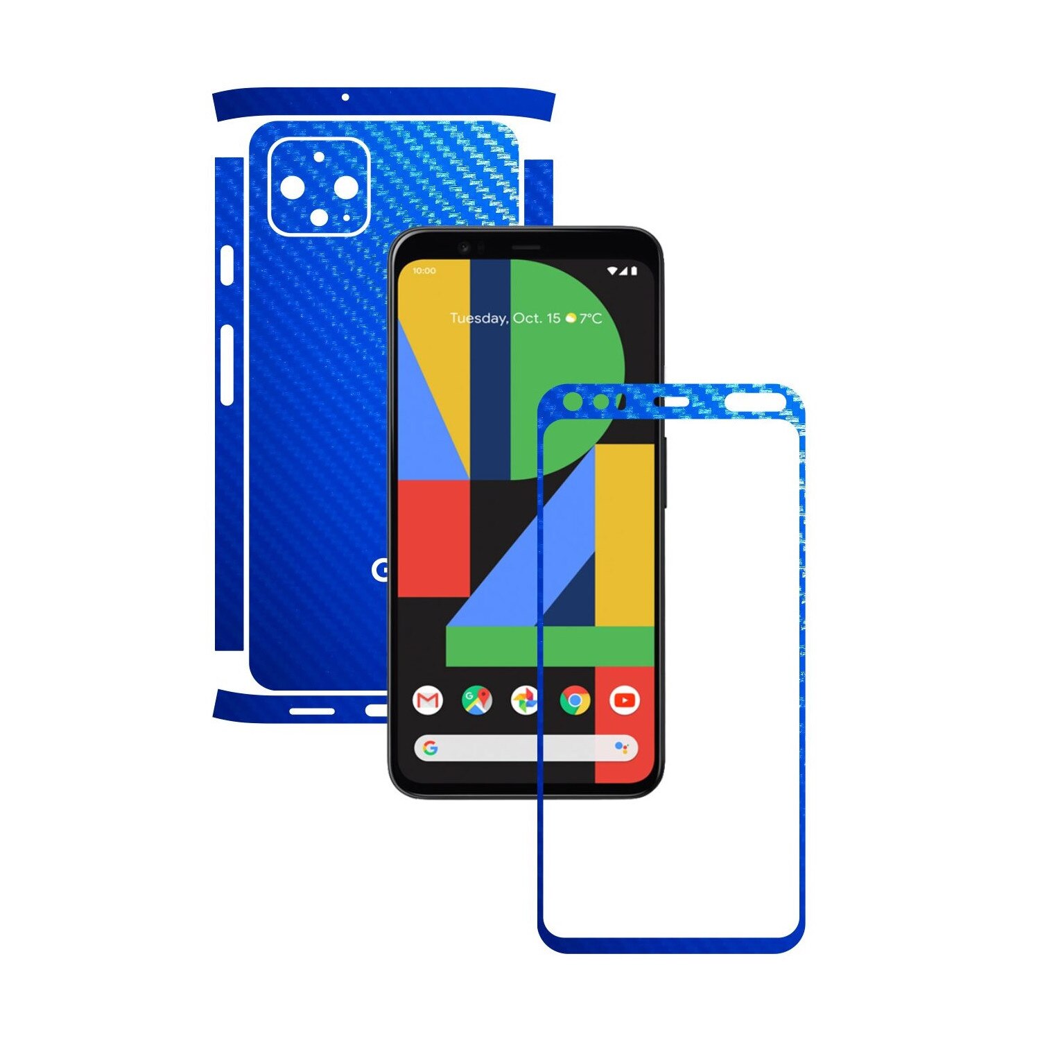 Folie Protectie Carbon Skinz pentru Google Pixel 4 XL - Carbon Albastru Split Cut, Skin Adeziv Full Body Cover pentru Rama Ecran, Carcasa Spate si Laterale