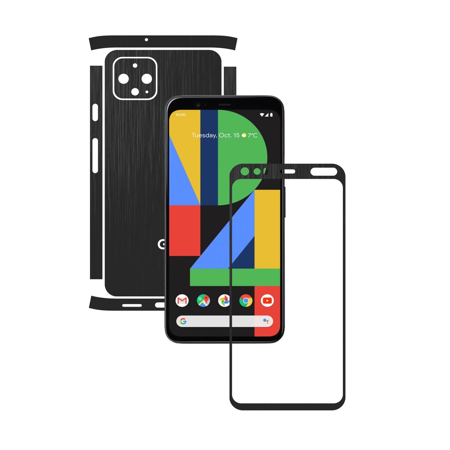 Folie Protectie Carbon Skinz pentru Google Pixel 4 - Brushed Negru Split Cut, Skin Adeziv Full Body Cover pentru Rama Ecran, Carcasa Spate si Laterale