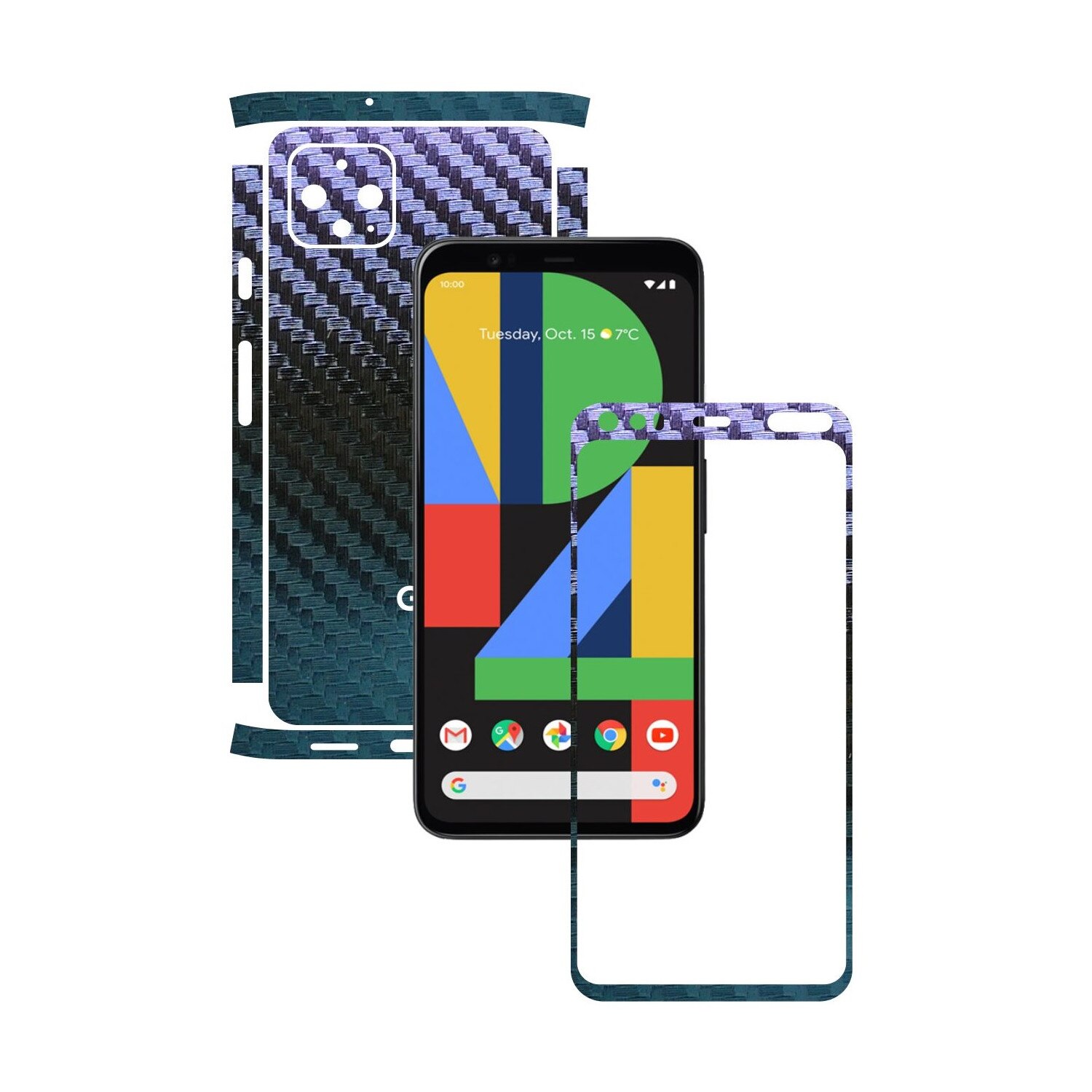 Folie Protectie Carbon Skinz pentru Google Pixel 4 XL - Carbon Cameleon Split Cut, Skin Adeziv Full Body Cover pentru Rama Ecran, Carcasa Spate si Laterale