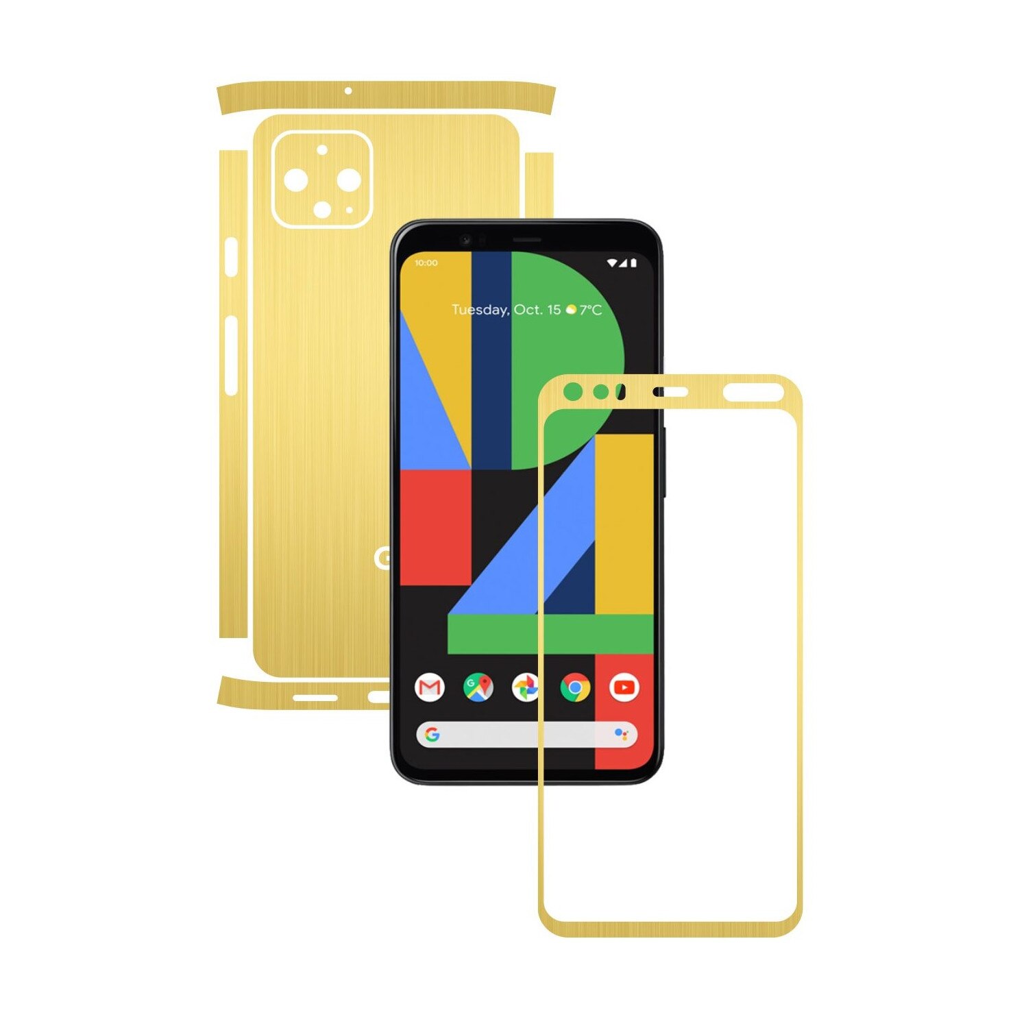 Folie Protectie Carbon Skinz pentru Google Pixel 4 XL - Brushed Auriu Split Cut, Skin Adeziv Full Body Cover pentru Rama Ecran, Carcasa Spate si Laterale