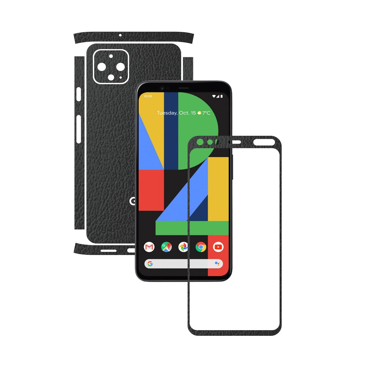 Folie Protectie Carbon Skinz pentru Google Pixel 4 XL - Piele Neagra Split Cut, Skin Adeziv Full Body Cover pentru Rama Ecran, Carcasa Spate si Laterale
