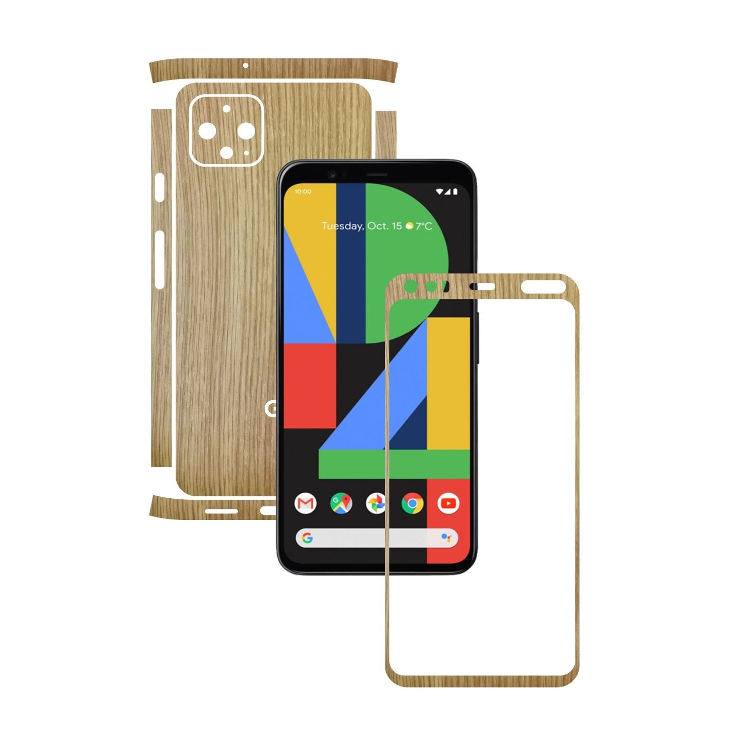 Folie Protectie Carbon Skinz pentru Google Pixel 4 - Lemn Stejar Split Cut, Skin Adeziv Full Body Cover pentru Rama Ecran, Carcasa Spate si Laterale