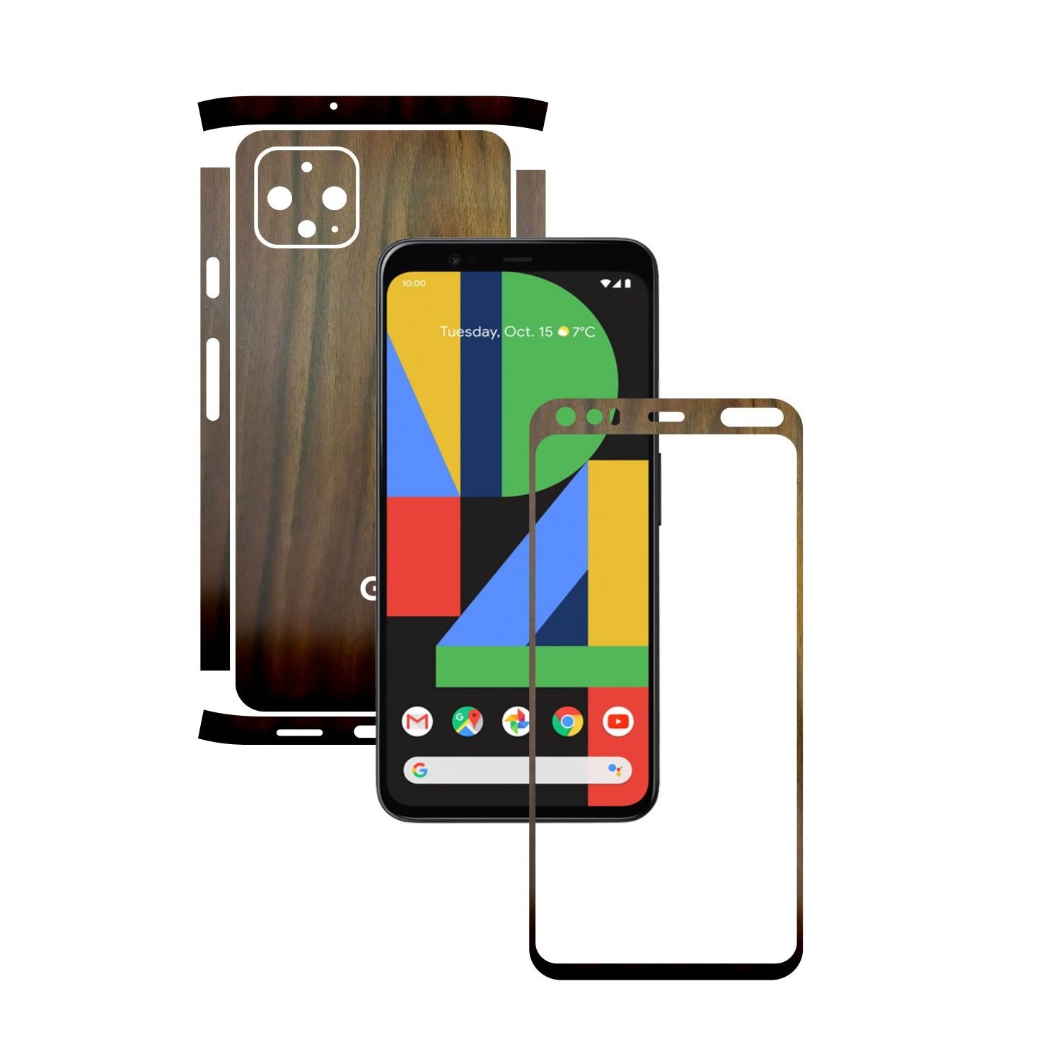 Folie Protectie Carbon Skinz pentru Google Pixel 4 XL - Lemn Nuc Split Cut, Skin Adeziv Full Body Cover pentru Rama Ecran, Carcasa Spate si Laterale