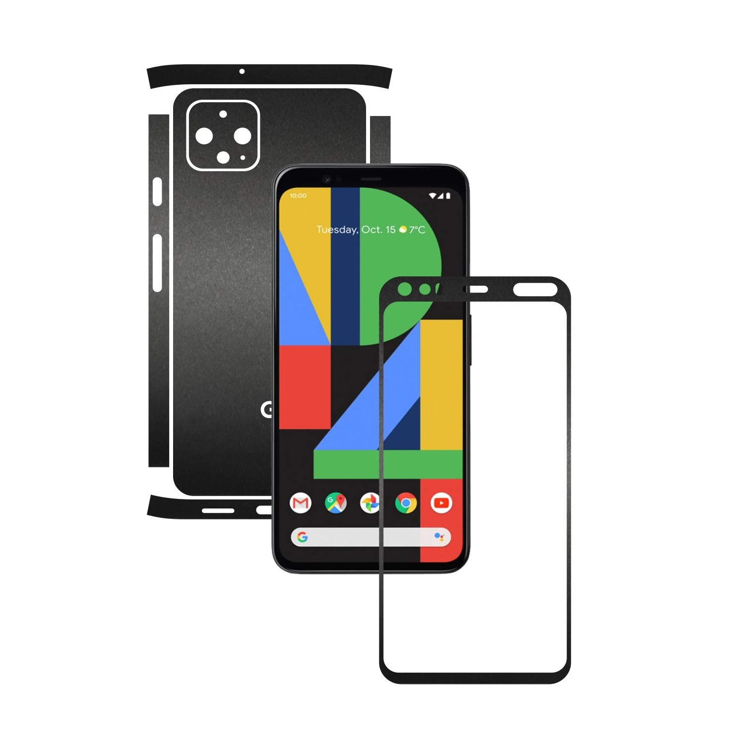Folie Protectie Carbon Skinz pentru Google Pixel 4 - Negru Mat Split Cut, Skin Adeziv Full Body Cover pentru Rama Ecran, Carcasa Spate si Laterale
