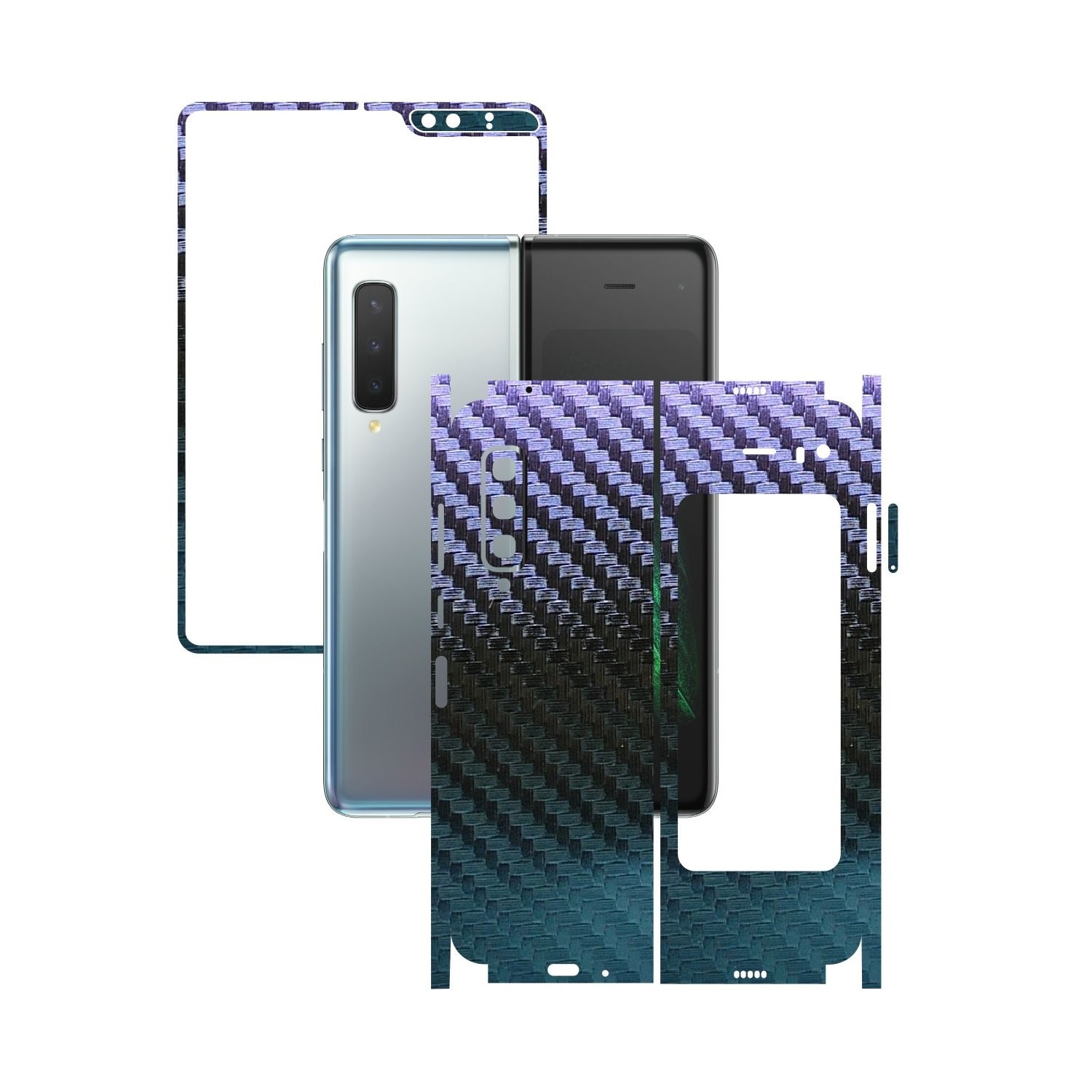 Folie Protectie Carbon Skinz pentru Samsung Galaxy Fold - Carbon Cameleon 360 Cut, Skin Adeziv Full Body Cover pentru Rama Ecran, Carcasa Spate si Laterale