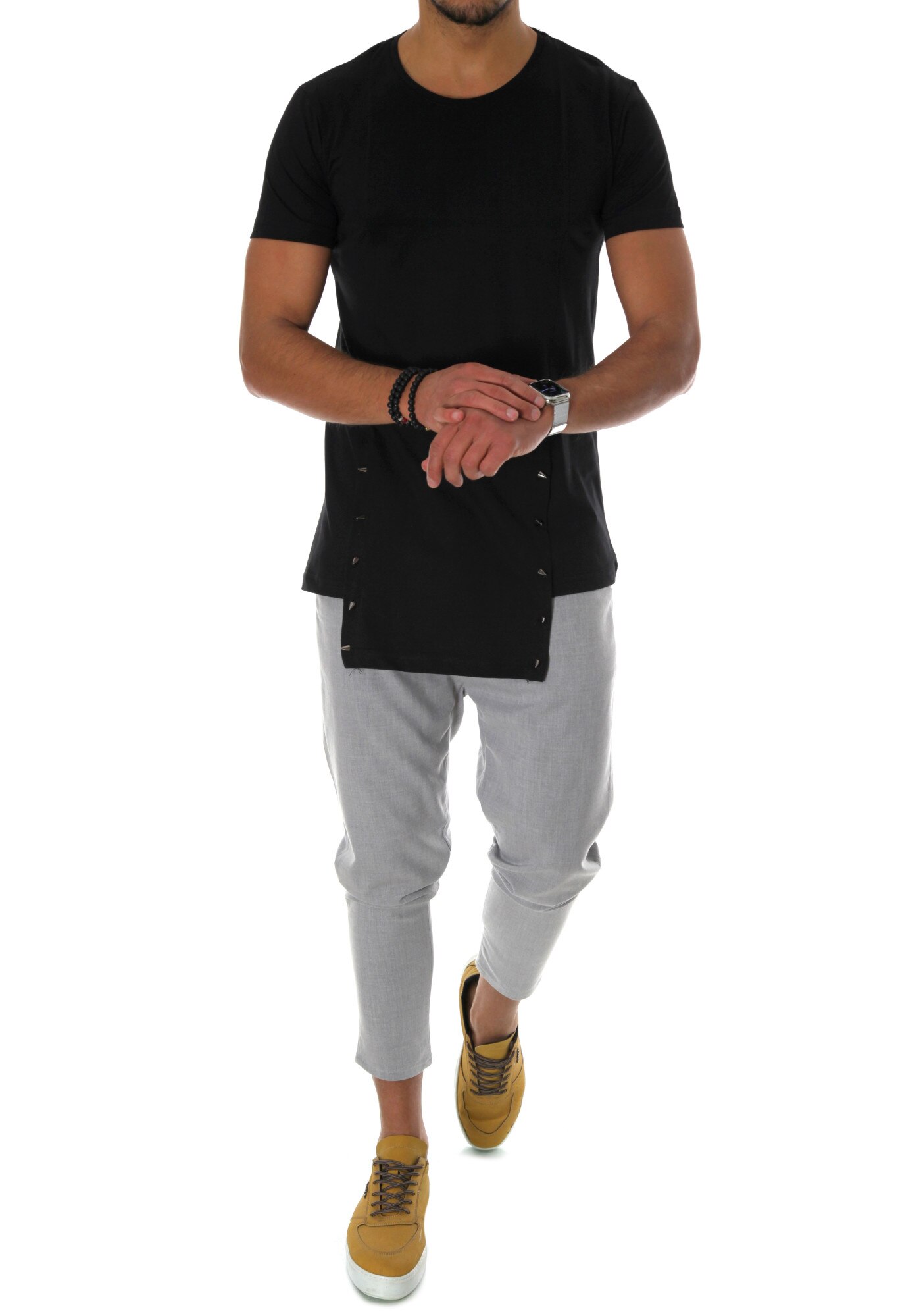 Tricou casual, negru, pentru barbati, fashion, model sim fit, Negru, S