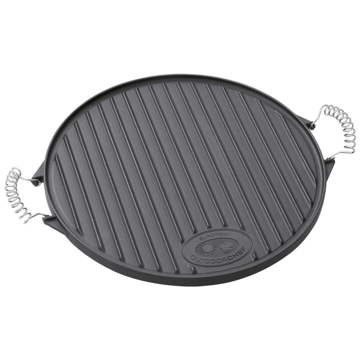 Plita fonta cu manere, cu 2 fete, neteda si striata, Ø 39 cm, OUTDOORCHEF
