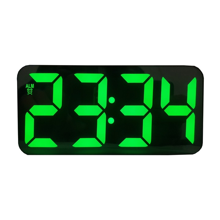 Ceas electronic cu LED verde,alarma,format ora 12/24 h,oglinda,forma dreptunghi