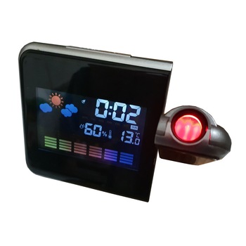 Ceas electronic cu afisaj LCD,proiectie perete,afisaj temperatura,umiditate,negru Ceas electronic cu afisaj LCD,proiectie perete,afisaj temperatura,umiditate,negru
