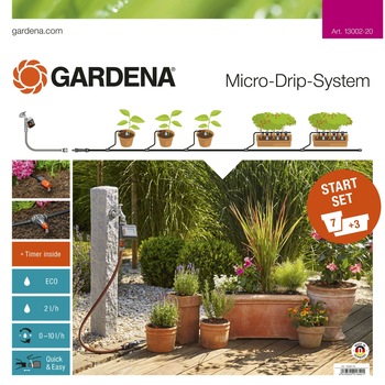Set micro-irigare Gardena M-13002, pentru Udarea a 7 Ghivece de plante si 3 Jardiniere, cu acumulator Set micro-irigare Gardena M-13002, pentru Udarea a 7 Ghivece de plante si 3 Jardiniere, cu acumulator