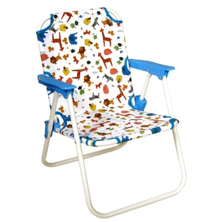 Детски сгъваем стол Cali, С животински принт, До 35 кг, Бял/Син