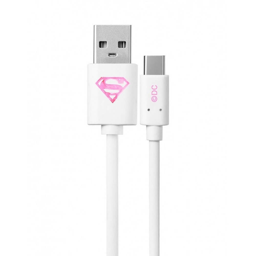 Cablu USB - Micro USB, cu Licenta, Superman, Alb