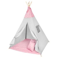 Cort pentru Copii Teepee ,Bumbac ,stil Scandinav ,Saltea + trei perne,115x115x180 cm, Roz/Gri