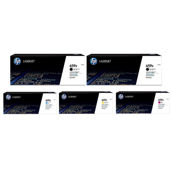 Pachet cartuse toner HP original (659X) W2010X negru x2 W2011X cyan W2012X galben W2013X magenta 155000 pagini
