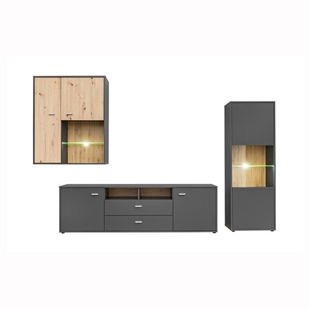 Living Kring Visby, artracit / stejar , 300 x 40 x 195 cm.