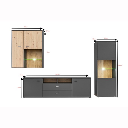 Living Kring Visby, artracit / stejar , 300 x 40 x 195 cm.