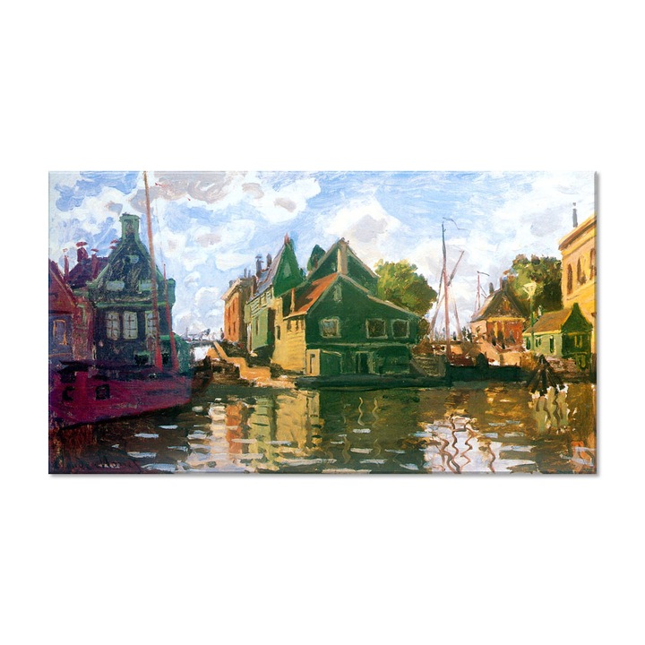 Tablou Canvas Premium Arta Clasica Heartwork, Reproducere, Claude Monet, Zaandam, Canal 1871, 145 cm x 80 cm