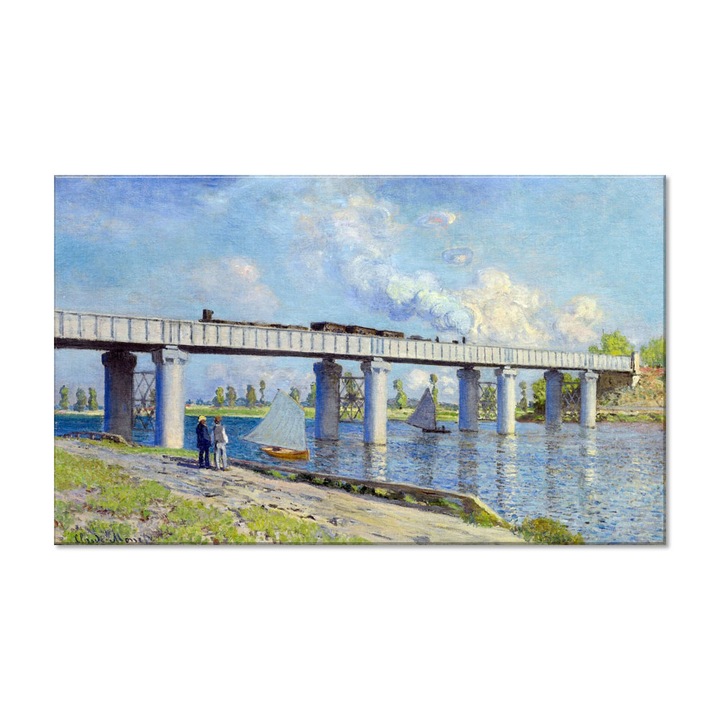 Tablou Canvas Premium Arta Clasica Heartwork, Reproducere, Claude Monet, Railway Bridge at Argenteuil 1873, 80 cm x 48 cm