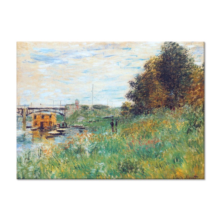 Tablou Canvas Premium Arta Clasica Heartwork, Reproducere, Claude Monet, The Banks of the Seine at the Argenteuil Bridge 1874, 80 cm x 59 cm