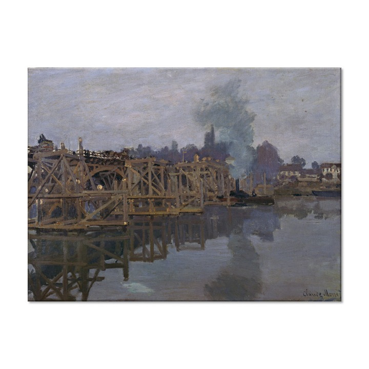 Tablou Canvas Premium Arta Clasica Heartwork, Reproducere, Claude Monet, The Bridge under Repair 1872, 80 cm x 60 cm