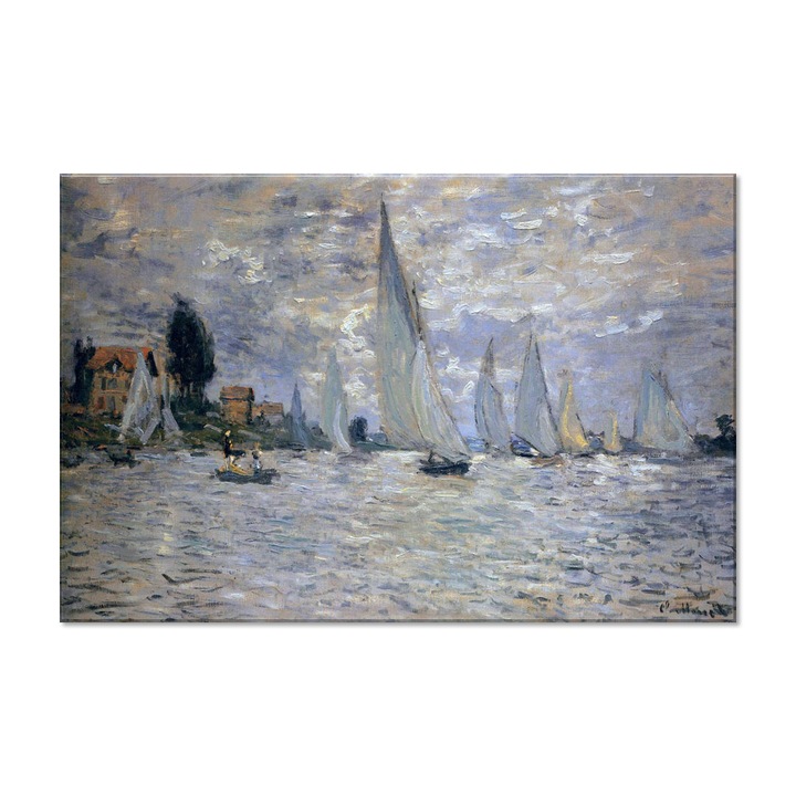 Tablou Canvas Premium Arta Clasica Heartwork, Reproducere, Claude Monet, The Boats Regatta at Argenteuil 1874, 80 cm x 53 cm