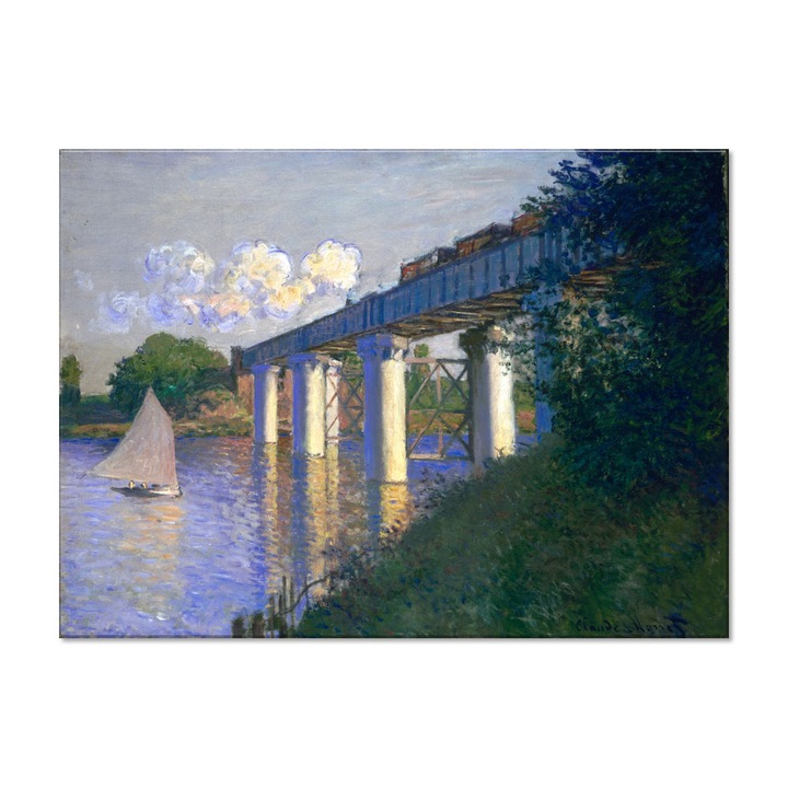 Tablou Canvas Premium Arta Clasica Heartwork, Reproducere, Claude Monet, Railway Bridge at Argenteuil 1874, 80 cm x 58 cm