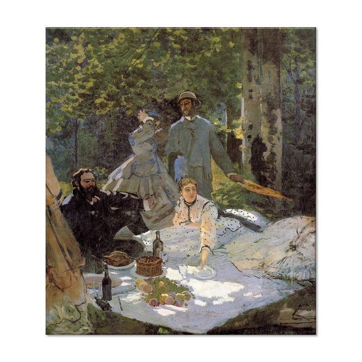 Tablou Canvas Premium Arta Clasica Heartwork, Reproducere, Claude Monet, Lunch on the Grass, central panel 1865, 80 cm x 91 cm