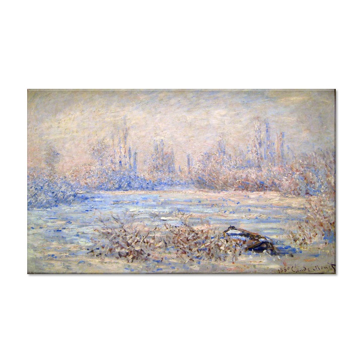 Tablou Canvas Premium Arta Clasica Heartwork, Reproducere, Claude Monet, Frost near Vetheuil 1880, 80 cm x 48 cm