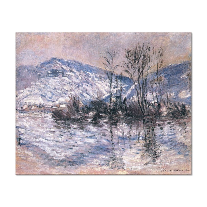 Tablou Canvas Premium Arta Clasica Heartwork, Reproducere, Claude Monet, The Seine at Port Villez, Snow Effect 1885, 99 cm x 80 cm