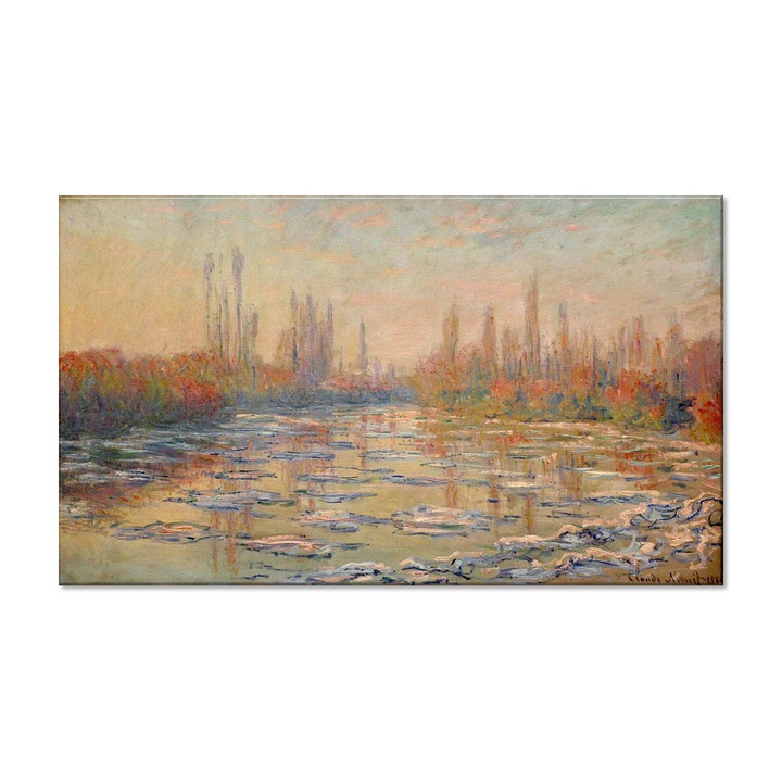 Tablou Canvas Premium Arta Clasica Heartwork, Reproducere, Claude Monet, Floating Ice on the Seine 1880, 80 cm x 47 cm