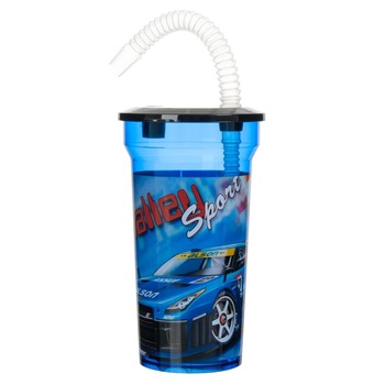 Pahar pentru copii, Zola®, cu pai, Sportcar Blue, 400 ml Pahar pentru copii, Zola®, cu pai, Sportcar Blue, 400 ml