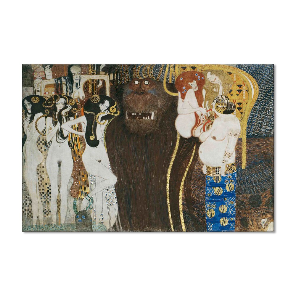 Tablou Canvas Premium Arta Clasica Heartwork, Reproducere, Gustav Klimt, The Beethoven Frieze: The Hostile Powers. Left part, detail 1902, 80 cm x 53 cm