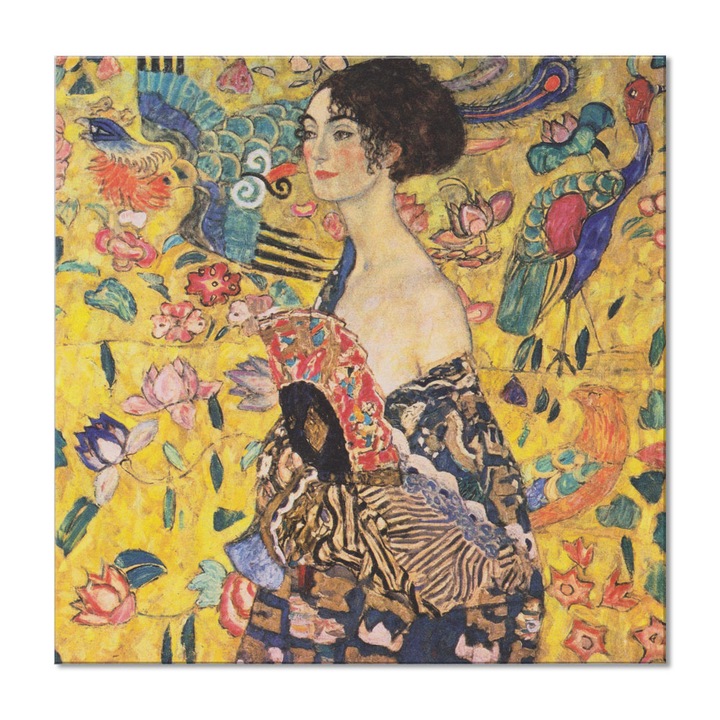 Tablou Canvas Premium Arta Clasica Heartwork, Reproducere, Gustav Klimt, Lady with Fan 1918, 80 cm x 80 cm