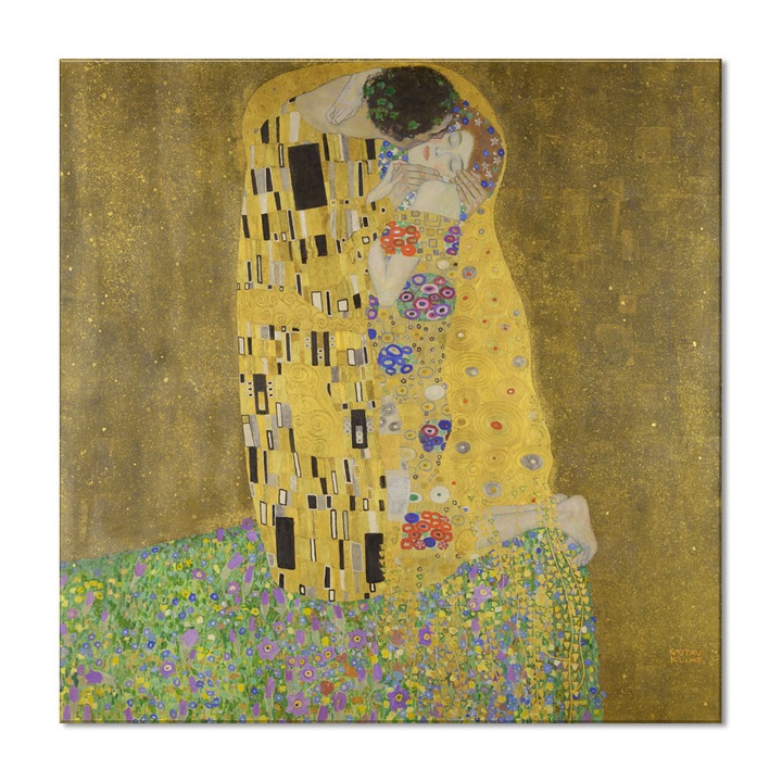 Tablou Canvas Premium Arta Clasica Heartwork, Reproducere, Gustav Klimt, The Kiss 1908, 80 cm x 80 cm